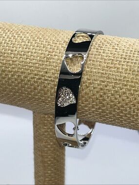 Swarovski Silver Heart Cutout Crystal Accent Bangle Bracelet